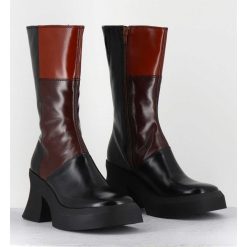 New Garrice Boots A Plateforme 70S En Cuir Patchwork Noir & Marron - Belinda Brown Boots