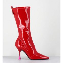 Online Garrice Boots Talon Haut En Vernis Stretch Rouge 90S - Gilda Cris Eros