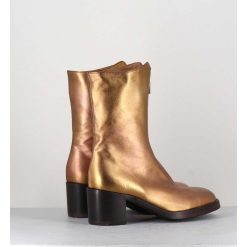 New Garrice Boots En Cuir Metallise Dore A Zip -888 Nappa Oro