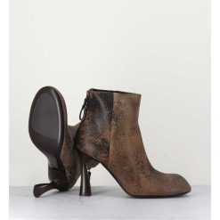 Wholesale Garrice Boots En Cuir Vieilli Marron Talon Haut - M6390 Moro