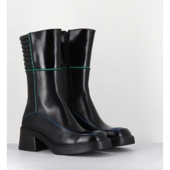 Online Garrice Boots En Cuir Noir & Surpiqures Vert + Bleu - Kerri Black Boots