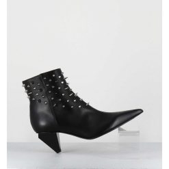 Hot Garrice Boots Bout Pointu En Cuir Noir A Clous - Knife Studs Nero