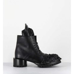 New Garrice Boots A Lacets Talon Cylindrique Et Cuir Noir Froisse - Lava Nappa Nero