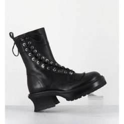 New Garrice Boots En Cuir Noir Corset Semelle Epaisse - Caro Nero