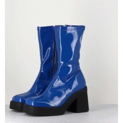 Hot Garrice Boots Galbante En Stretch Vernis Bleu - Noely Blue Boots