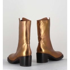 New Garrice Boots En Cuir Metallise Dore A Zip -888 Nappa Oro