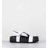 New Garrice Sandales En Cuir Noir & Blanc Semelle Epaisse - Gava Buffy White