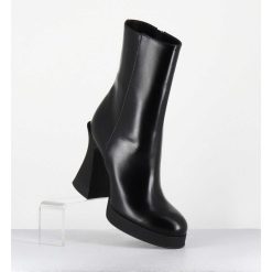 New Garrice Boots En Cuir Noir A Talon Haut En Gomme - Janis Bootie Nero