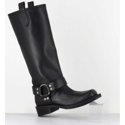 New Garrice Bottes Bikers Bout Carre En Cuir Noir - 1613 York Nero