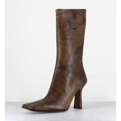 Online Garrice Boots Talon Haut & Bout Carre En Cuir Marron Vieilli - Noor Brown Ankle Boots