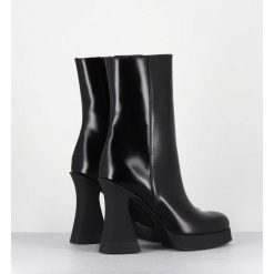 New Garrice Boots En Cuir Noir A Talon Haut En Gomme - Janis Bootie Nero