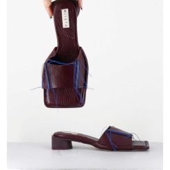 New Garrice Mules Cuir Violet & Fils Bleus Petit Talon - Fifi Tumbled Mauve