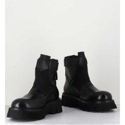 New Garrice Boots En Cuir Noir Crantees - Smile07 Nero