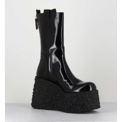 Clearance Garrice Boots En Cuir Vernis Noir Compensees - Lava Bootie Nero