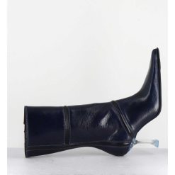 Best Garrice Boots Bout Pointu En Cuir Bleu & Talon Plexi - Sander Navy Boots