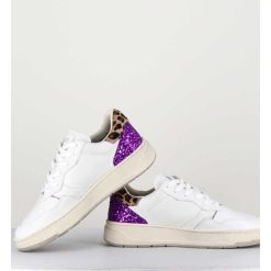 Wholesale Garrice Sneakers En Cuir Blanc & Glitter Violet - Timeless Low