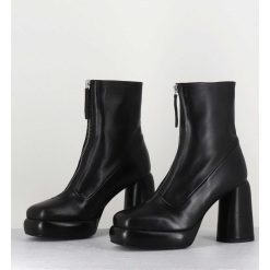 Wholesale Garrice Bottines Plateforme En Cuir Noir Retro A Zip Central - Elsa07 Nero