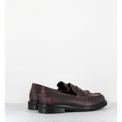 Clearance Garrice Mocassins Plats A Bout Rond En Cuir Cuir Effet Vintage Marron - Chino Soul Meringa