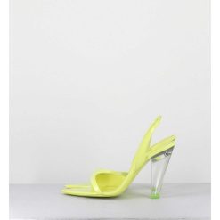 New Garrice Sandales Cuir Jaune & Talon Plexi Conique - Bridget Lack Lime