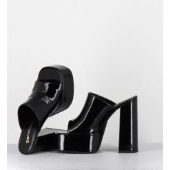 Best Garrice Mules A Haute Plateforme Cuir Vernis Noir - Marchi Vernice Nero