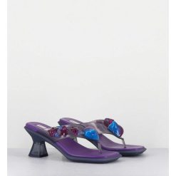 Clearance Garrice Tong Cuir Violet & Plexi Ornees De Coquillages - Oceane Purple Sandals