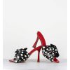 New Garrice Mules Noeud Talon Haut Bi-Matiere A Pois - Mj1030 Whips Nero Rosso