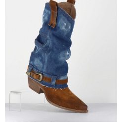 Clearance Garrice Santiags Daim Camel & Guetre Jean - Sada Jeans Suede