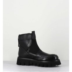 New Garrice Boots En Cuir Noir Crantees - Smile07 Nero