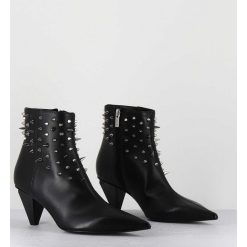 Hot Garrice Boots Bout Pointu En Cuir Noir A Clous - Knife Studs Nero