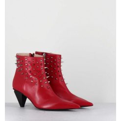 Wholesale Garrice Boots Bout Pointu En Cuir Rouge A Clous - Knife Studs Cerise