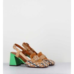 New Garrice Mocassins Slingback Motif Retro Camel & Vert - Suyli Blues Cuero