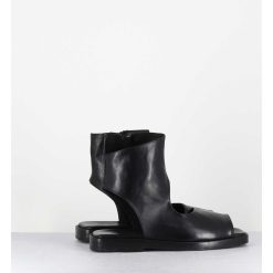 Wholesale Garrice Sandales Plates 'Open-Boots' Destructure En Cuir Noir - Ara Trill Nero