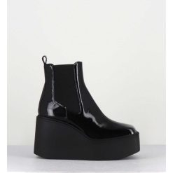 Online Garrice Boots A Plateforme Bout Carre En Cuir Vernis Noir - Lea Nero