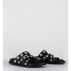 Clearance Garrice Mules Plates Entre-Doigts En Cuir Noir & Rivets Argent - Kero Tuffato Nero