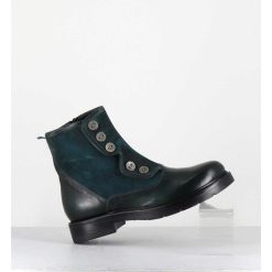 Wholesale Garrice Bottines Plates A Boutons En Cuir Vert & Bleu - Laco Carly Petrolio