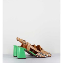 New Garrice Mocassins Slingback Motif Retro Camel & Vert - Suyli Blues Cuero