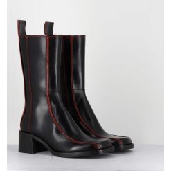 Best Garrice Boots Bout Carre Cuir Noir & Surpiqures Orange - Mariela Black Boots