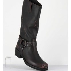 New Garrice Bottes Bikers En Cuir Use Marron Fonce - Gan Vintage Moro