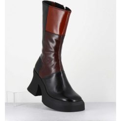 New Garrice Boots A Plateforme 70S En Cuir Patchwork Noir & Marron - Belinda Brown Boots