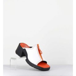 New Garrice Mules En Cuir Blanc & Zip Orange - Bertie White Sandals