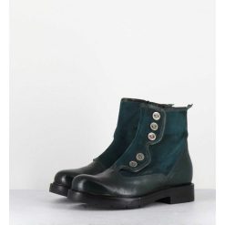 Wholesale Garrice Bottines Plates A Boutons En Cuir Vert & Bleu - Laco Carly Petrolio