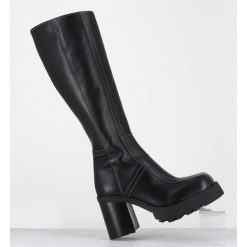 Hot Garrice Bottes A Plateforme En Cuir Noir & Surpiqures Blanches 90S - Dulce Tal Boots