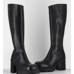 Hot Garrice Bottes A Plateforme En Cuir Noir & Surpiqures Blanches 90S - Dulce Tal Boots