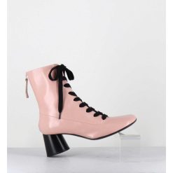 Best Garrice Boots En Cuir Rose Poudre A Lacets Noir Talon Geometrique - Dani14 Glaze Rosa