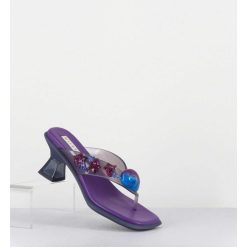 Clearance Garrice Tong Cuir Violet & Plexi Ornees De Coquillages - Oceane Purple Sandals