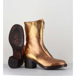 New Garrice Boots En Cuir Metallise Dore A Zip -888 Nappa Oro