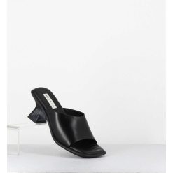 Online Garrice Mules En Cuir Noir Talon Plexi - Synthia Black Sandals