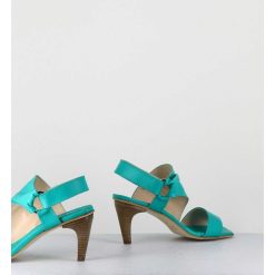 Online Garrice Sandales Asymetriques A Talon En Cuir Turquoise - Cati Shady Smeraldo