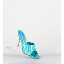 Best Garrice Mules Talon Haut Cuir Iridescent Turquoise - Asia Cosmo Ocean