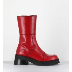 Hot Garrice Boots En Cuir Rouge & Surpiqures Noires - Heya Red Boots